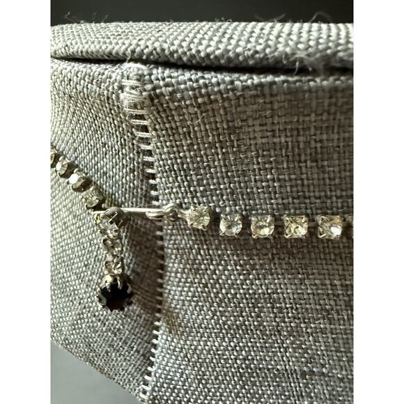 Vintage Rhinestone Statement Y Necklace Black Clear Cocktail Formal Wedding 18” - Picture 4 of 5